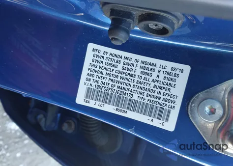 2018 Honda Civic Lx z USA, uszkodzony, nr VIN 19XFC2F57JE204173